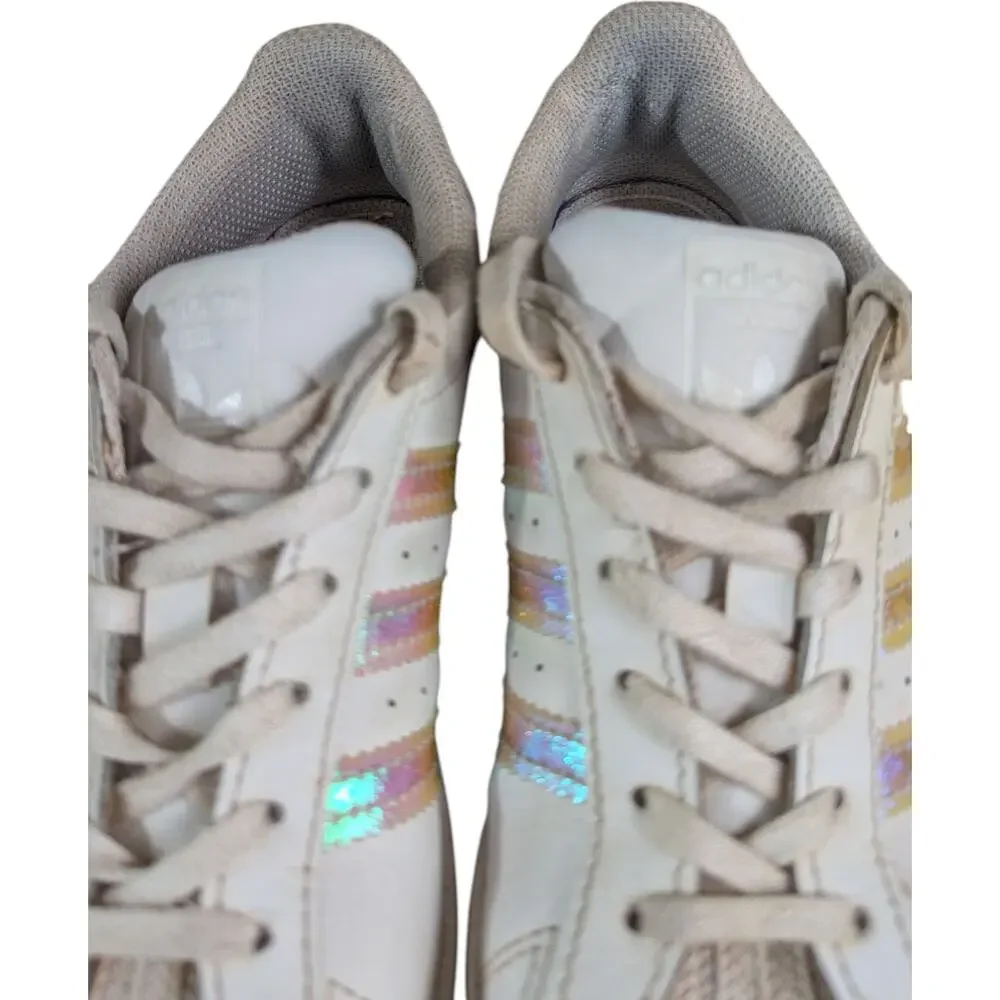 Adidas Girls Superstar Shoes White Size 13K fv3147 Iridiscente Shiny Stripes